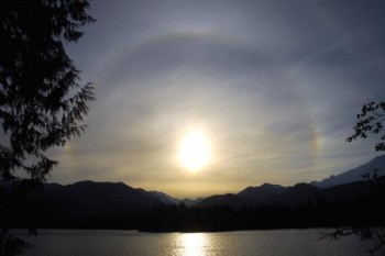 A sundog circled the sun over Baker Lake, Washington